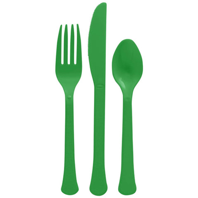 Festive Green Heavy Weight Plastic Assorted Cutlery