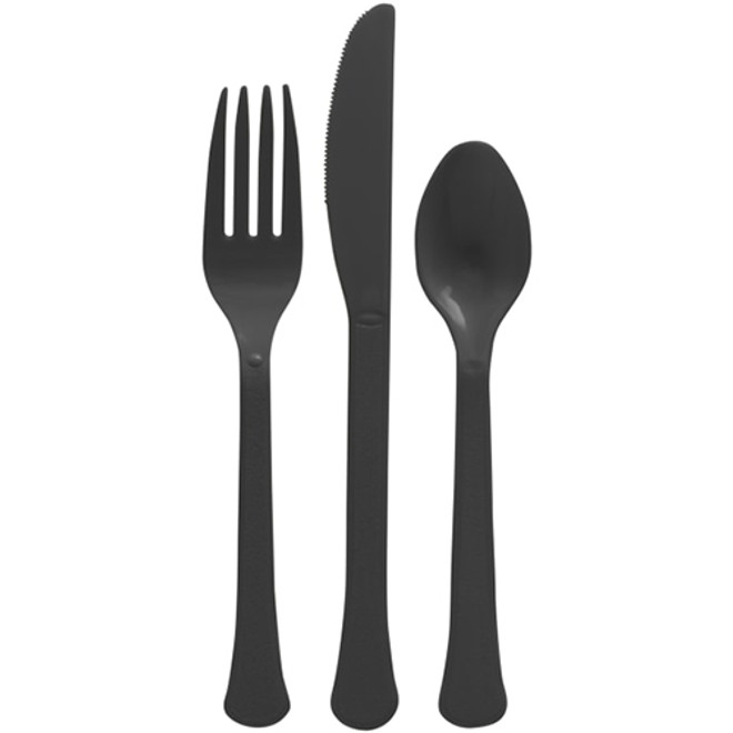 Jet Black Heavy Weight Plastic Assorted Cutlery
