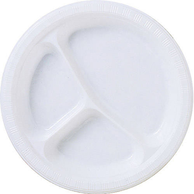 10.25" Frosty White Divided Round Plates