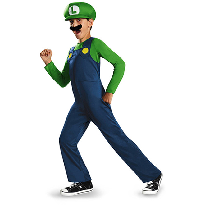 Super Mario Luigi Classic Boys Fancy-Dress Costume - Small