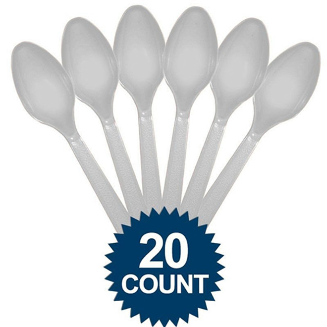 Silver Heavy Weight Plastic Spoons