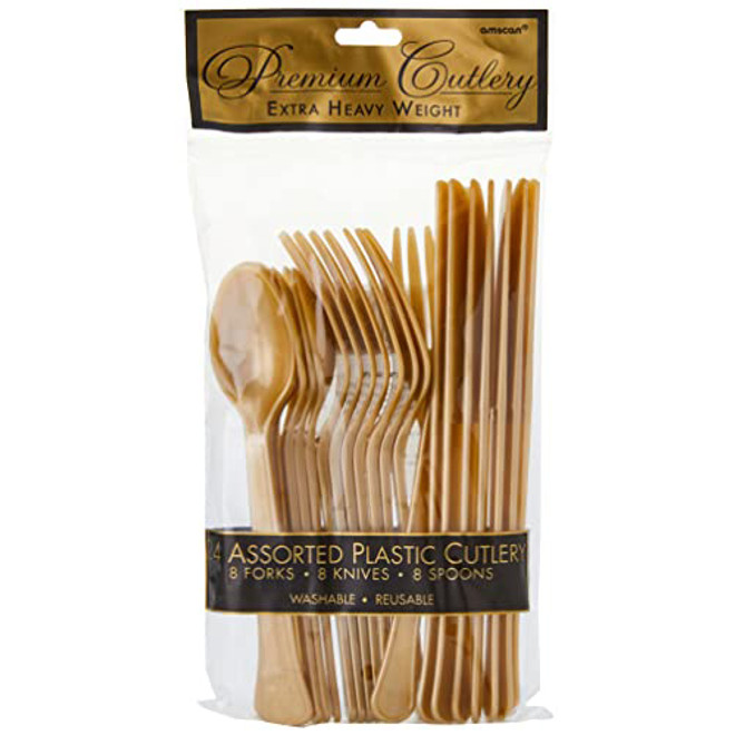 Gold Heavy Weight Plastic Assorted Cutlery