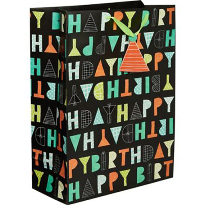 Paper Patterned Letter Birthday Extra Large Paper Gift Bag with Hand Tag