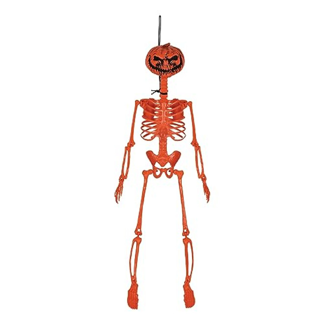 Orange Plastic Hanging Pumpkin Face Skeleton