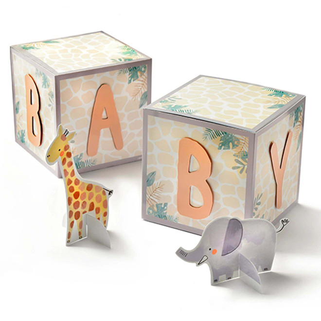 Soft Jungle Hello Baby Block Table Centerpiece