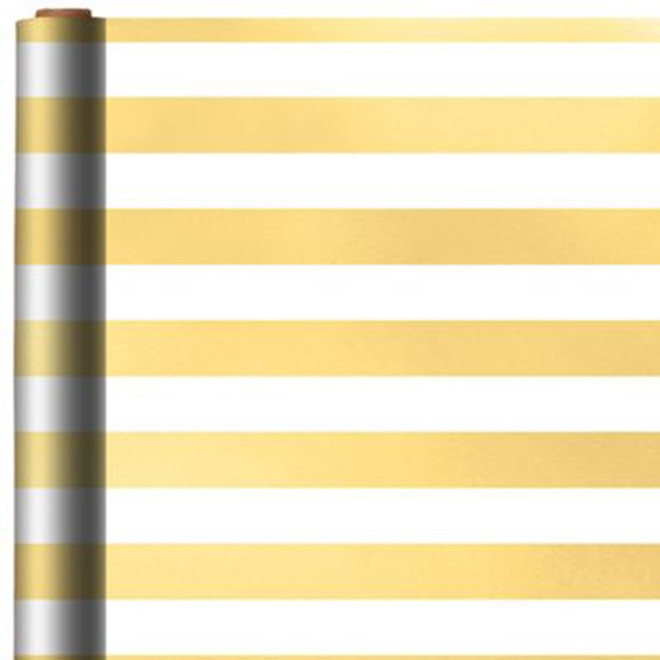 Foil Gold Stripe Printed Gift Wrap with Hand Tab