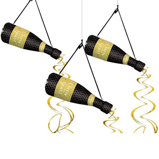 New Year Champagne Bottle Honeycomb Hanging Decoration