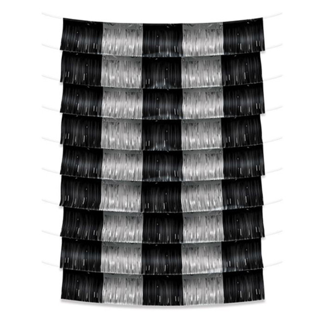 Metallic Fringe Garland Backdrop - Black & Silver