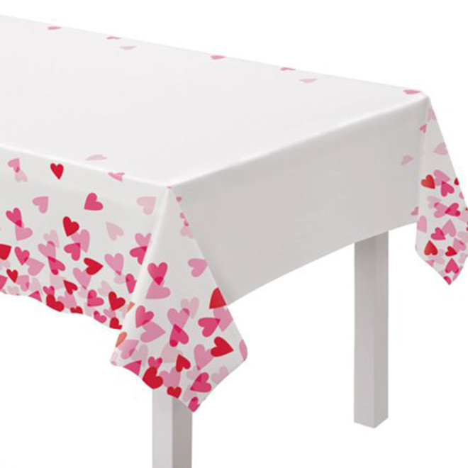 Happy Valentines Day Hearts Plastic Tablecover Pink