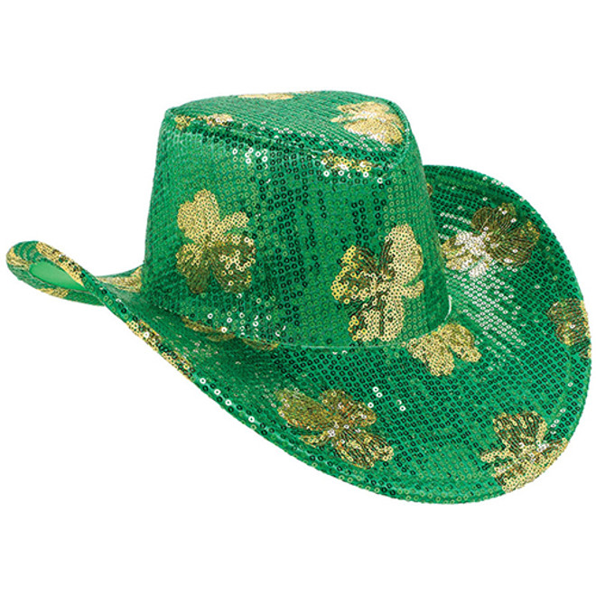 St. Patrick's Day Sequin Adult Cowboy Hat - Green