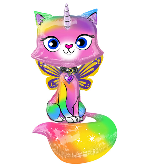 44" Rainbow Butterfly Unicorn Kitty Foil Balloon