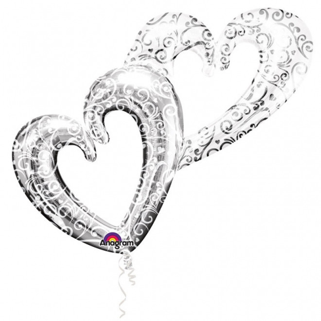 Interlocking Silver Hearts Shape Balloon