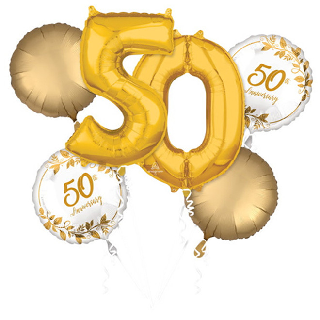 50th Anniversary Gold Foil Balloons Bouquet