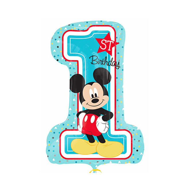 Blue Mickey Mouse 1st Birthday Super Shape Foil Balloon - 28"