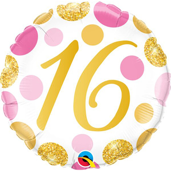 Pink/Gold 16 Dots Foil Balloon - 18"