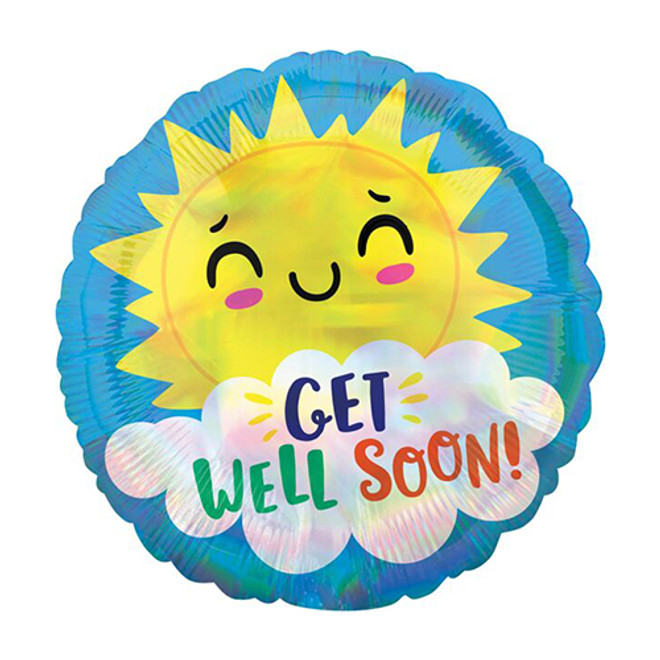 Iridescent Get Well Happy Sun Holographic Foil Balloon - 18"