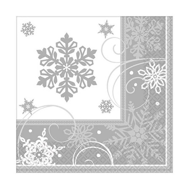 Sparkling Snowflake Christmas Napkins - Silver/White