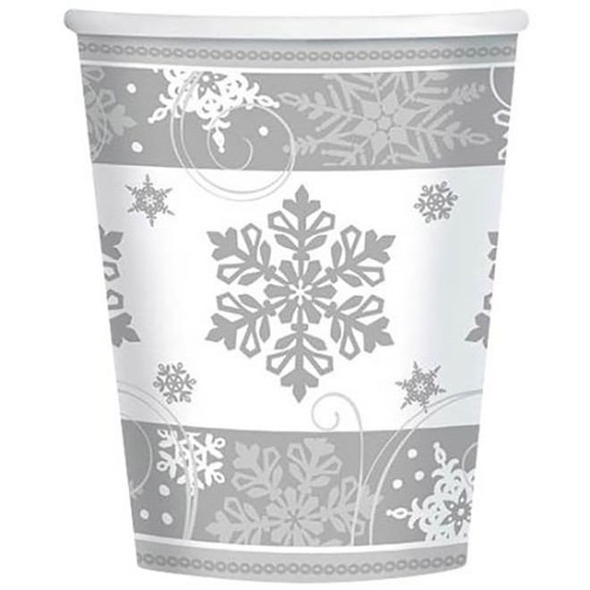 Sparkling Snowflake Cups - Silver/White