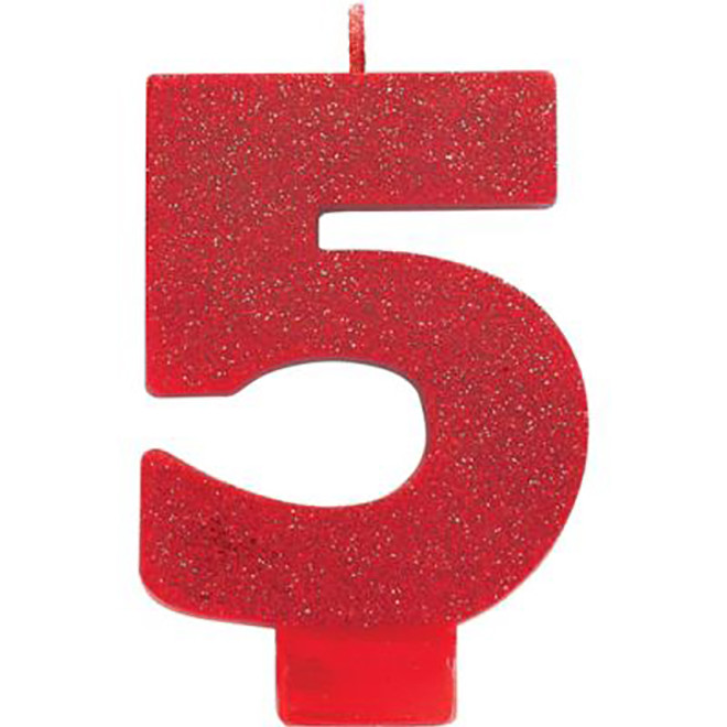 Red Glitter Numeral #9 Candle