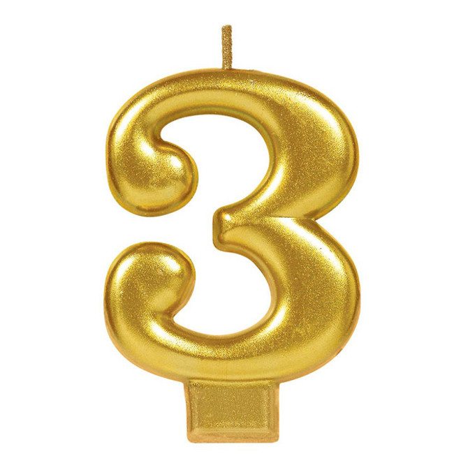 Metallic Gold Numeral #3 Candle