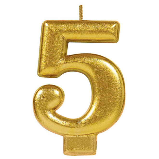 Metallic Gold Numeral #5 Candle