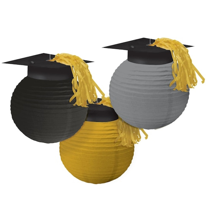 Graduation Lanterns - Black, Silver and Gold