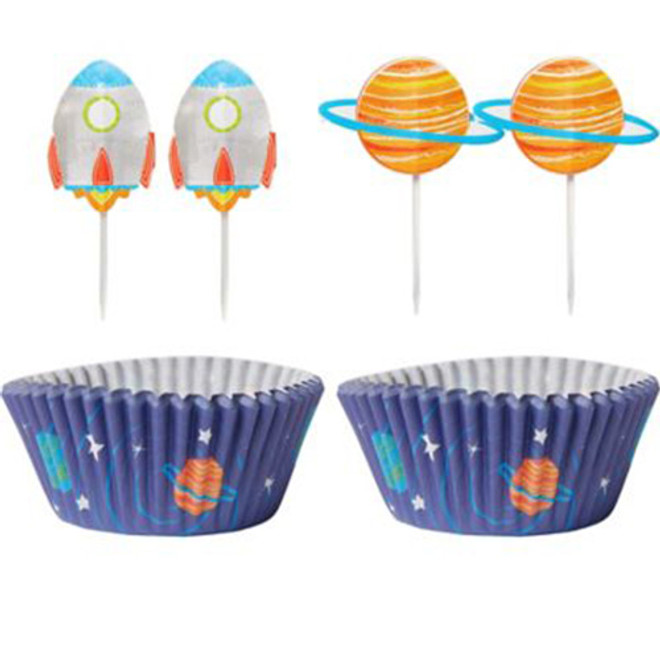 Blast Off Birthday Cupcake Cases & Picks Decoration Kit
