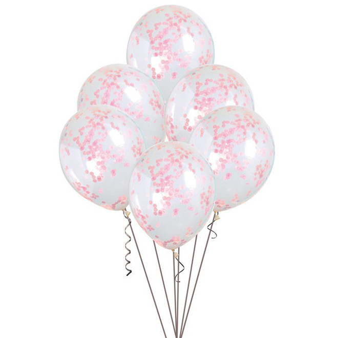 12" Clear Balloons With Lovely Pink Confetti