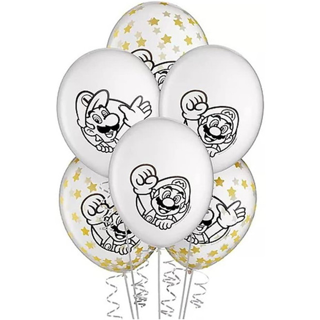 Super Mario Bros Birthday Party Clear Latex Balloons with Stars