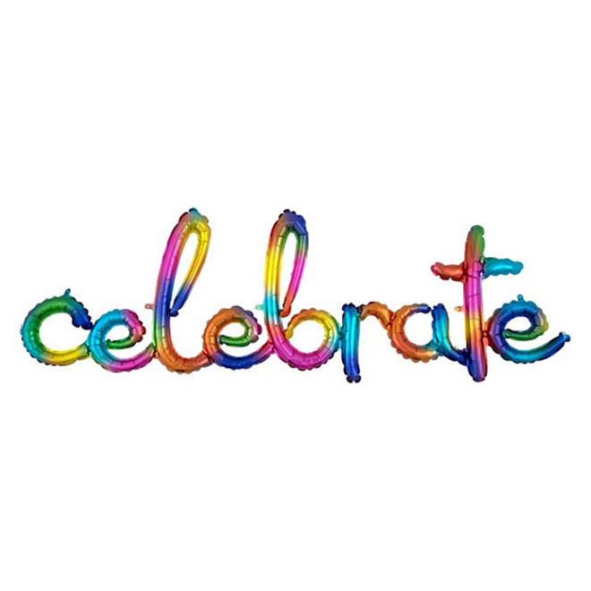 Rainbow Script Phrase Celebrate Balloon
