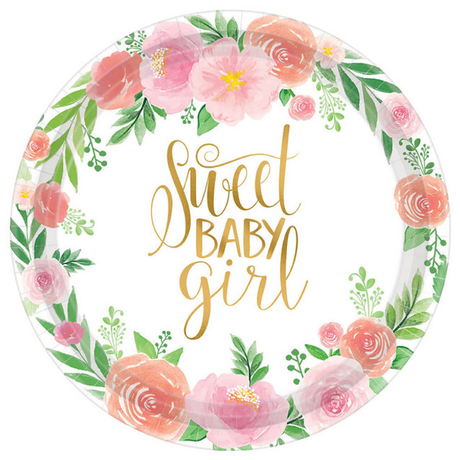 7" Baby Shower Sweet Floral Small Paper Plates