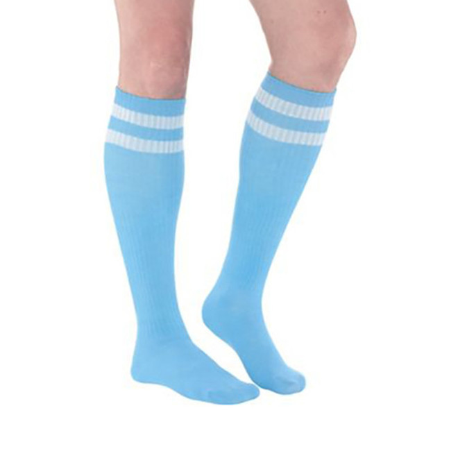 Light Blue Knee High Socks with White Stripes