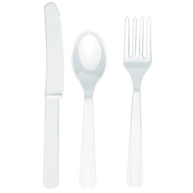 Frosty White Assorted Plastic Cutlery Pack of 24