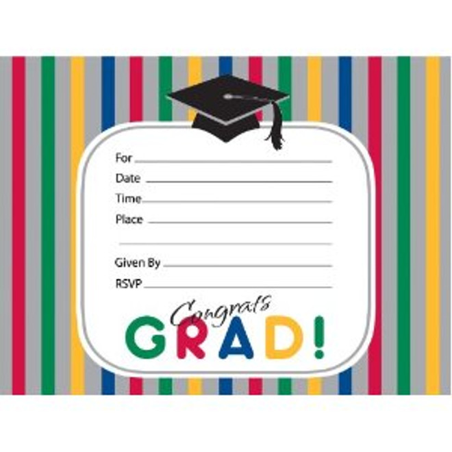 Graduation Stripes Postcard Invitations 8 Pack