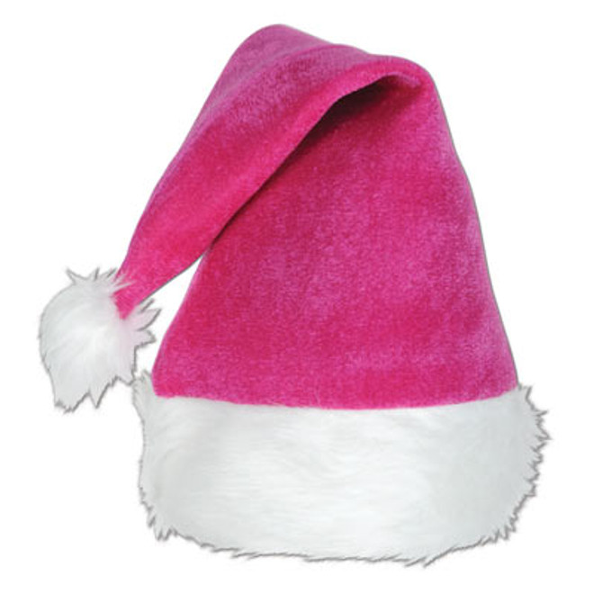 Pink Velvet Santa Hat with Plush Trim