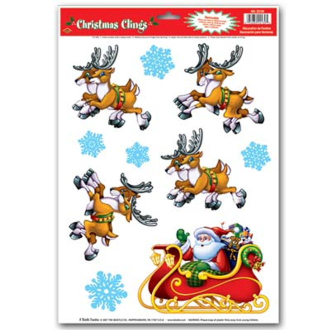 Santa Sleigh And Reindeer Window Clings