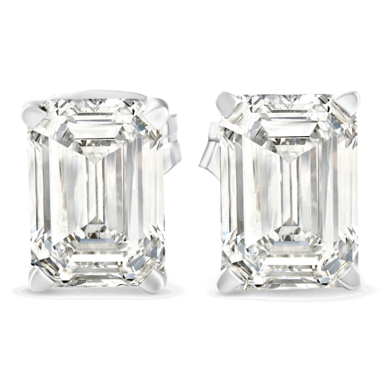 14K Solid Gold Emerald Cut Diamond Stud Earrings