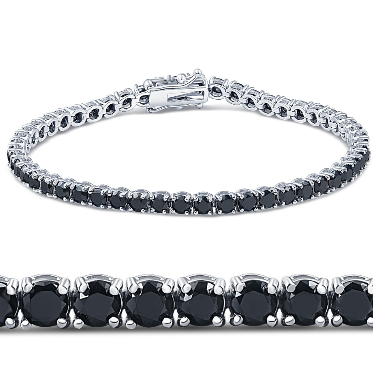 7 1/4 Ct Black Diamond Tennis Bracelet 14k White Gold 7