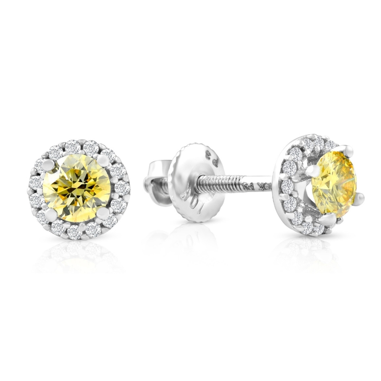 1/2 Ct Halo Fancy Canary Yellow Lab Grown Diamond Studs 10k White