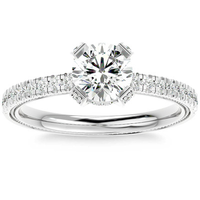 1 1/2Ct Diamond & Moissanite Halo Engagement Ring in 10k Gold