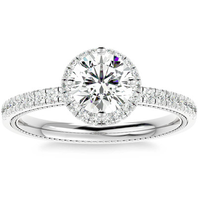 1 1/3Ct Diamond & Moissanite Halo Engagement Ring in 10k Gold