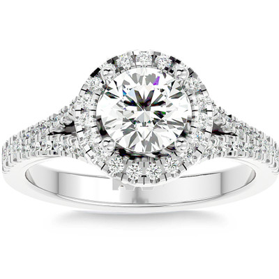 1 3/4Ct Diamond & Moissanite Halo Engagement Ring in 10k Gold