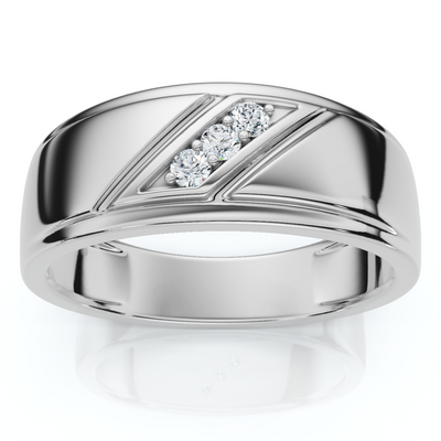1/16Ct TW Three Stone Men's Brushed Diamond Lab Grown Wedding Ring in 14k Gold