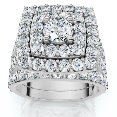 3Ct Cushion Halo Diamond Engagement Wedding Ring Set Lab Grown 10k