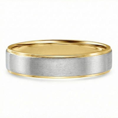 Men's Brushed Two Tone Wedding Band 14k Gold Ring