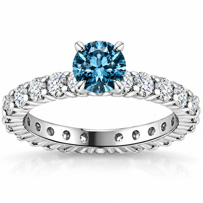 1 1/3Ct Blue & White Diamond Eternity Engagement Ring 14k White Gold