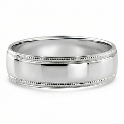 Men's Milgrain Polished Wedding Band 14k Gold or Platinum Ring