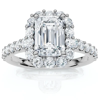 1 3/4Ct Emerald Cut Diamond Halo Engagement Ring 10k Gold Lab Grown