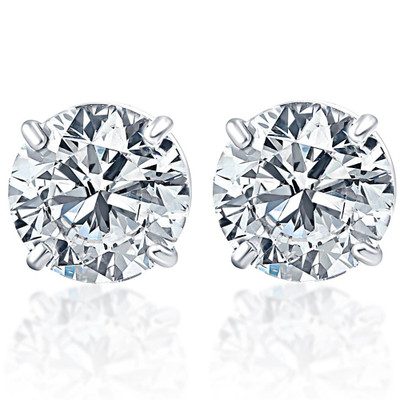 Certified 2 1/4Ct TW Natural Diamond Studs 14k White Gold Screw Back