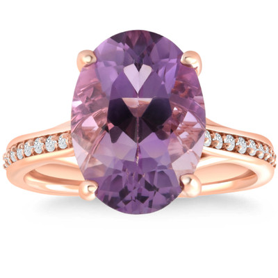 4 1/5Ct TW Amethyst & Diamond Ring in White, Yellow, or Rose Gold